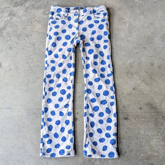 Mini Boden Girls Gray and Blue Polka Dot Velour Straight Leg Pants size 9Y